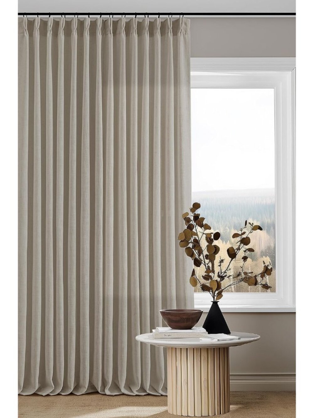 102 Inch Long Curtains Pinch Pleat Linen Curtains Burlywood Birch